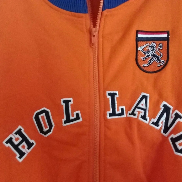 Vintage Holland Zip Up Varsity Jacket Orange Blue White Size Medium - Picture 3 of 8